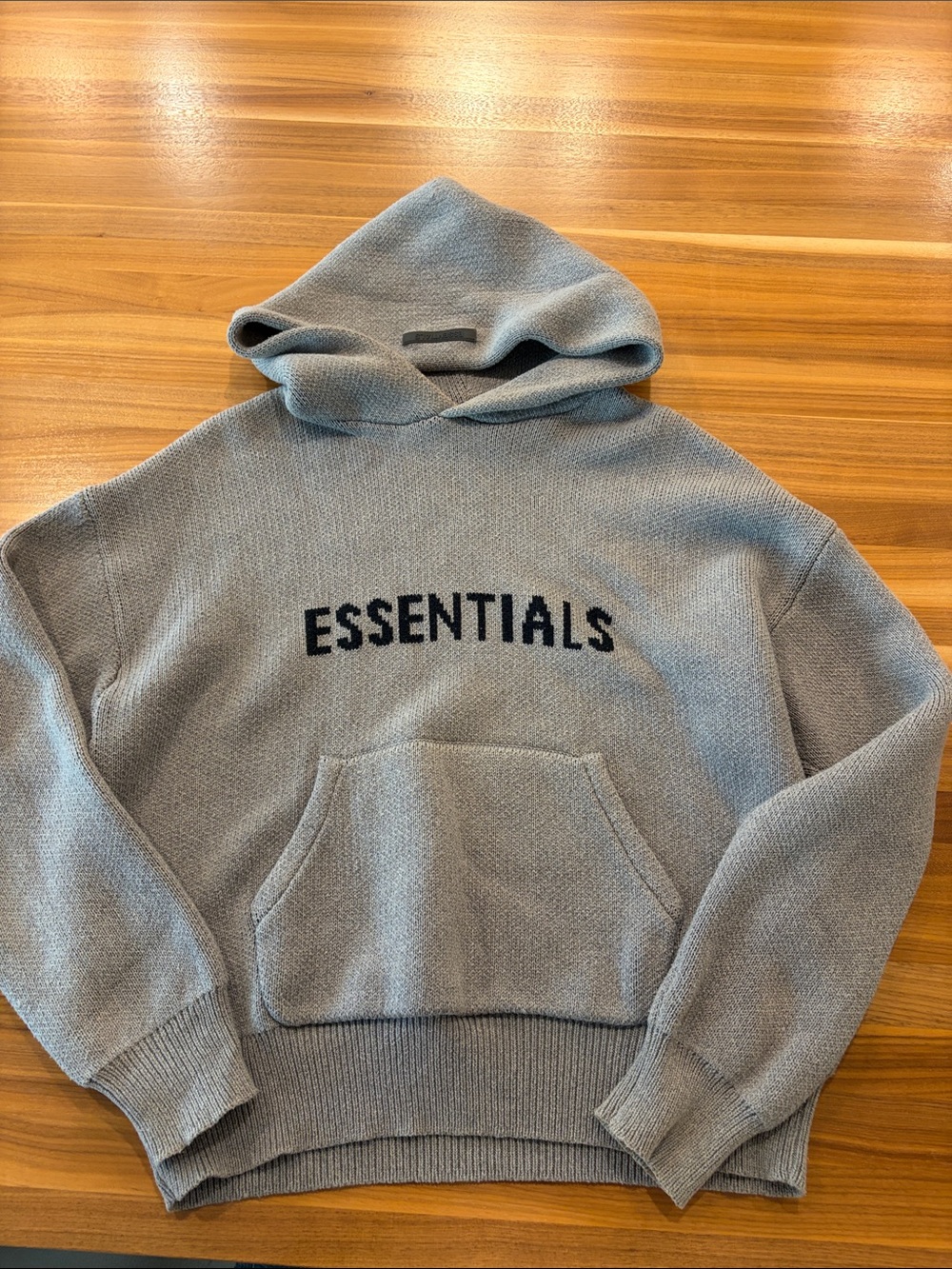 Essentials Light Gray knit sweater with Black ESSENTIALS Logo